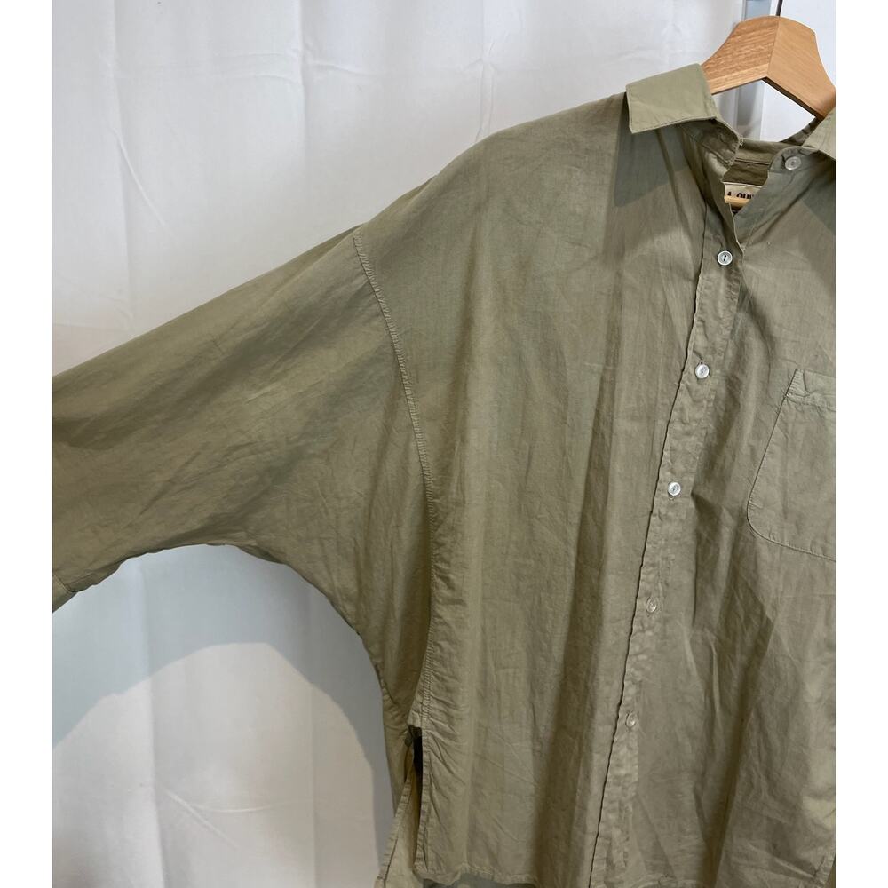 A SHIRT THING Size S Button Front Long Sleeve Shirt Boxy Dolman Top Green - Picture 4 of 7